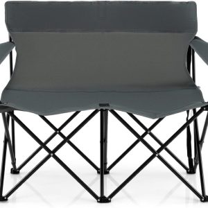 Référence produit : Chaise Pliante Camping 2 Places, Chaise de Jardin Exterieur, 2 Porte-Gobelets, Sac de Transport(Gris)